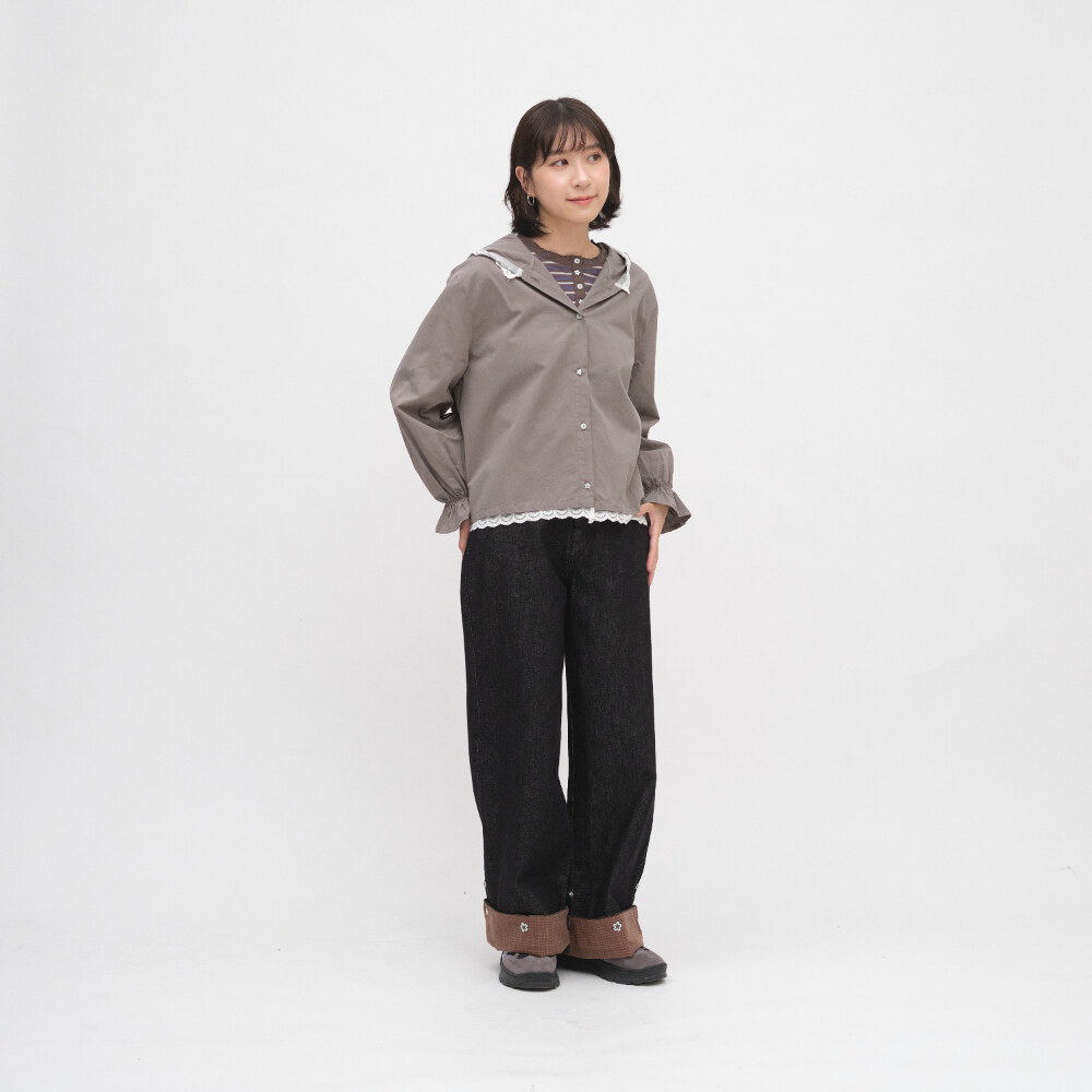 蕾絲拼接連帽襯衫