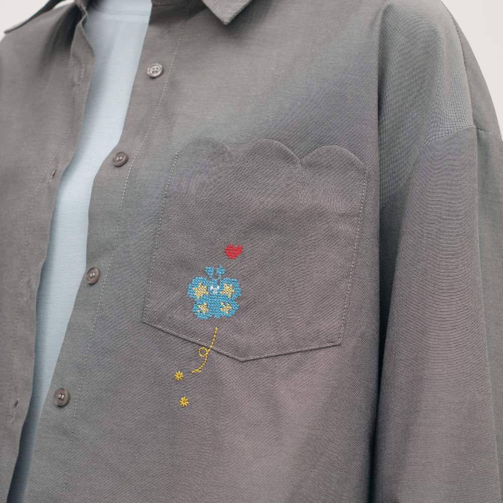星星塗鴉短版刺繡襯衫