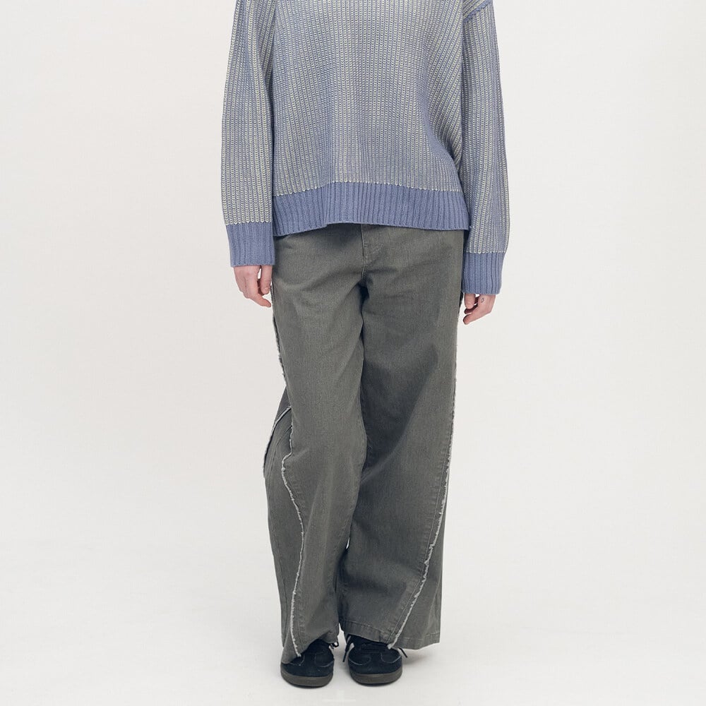 不收邊剪接水洗寬褲