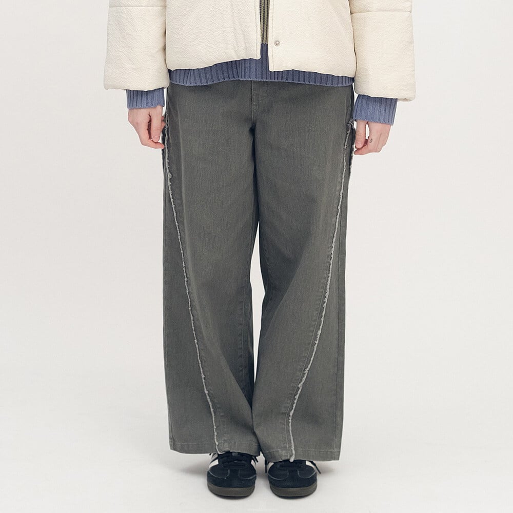 不收邊剪接水洗寬褲