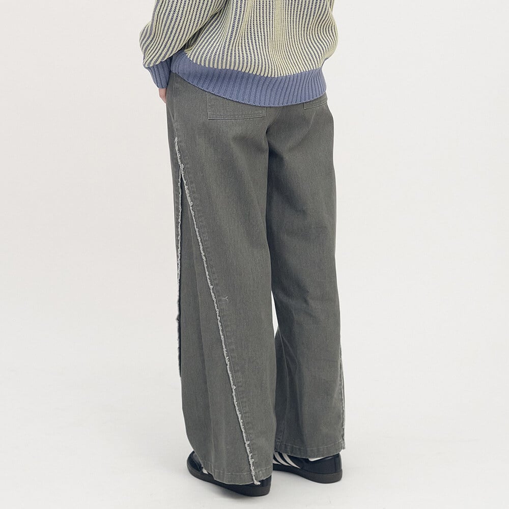 不收邊剪接水洗寬褲