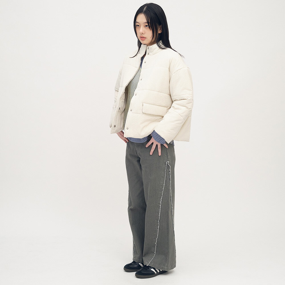 不收邊剪接水洗寬褲