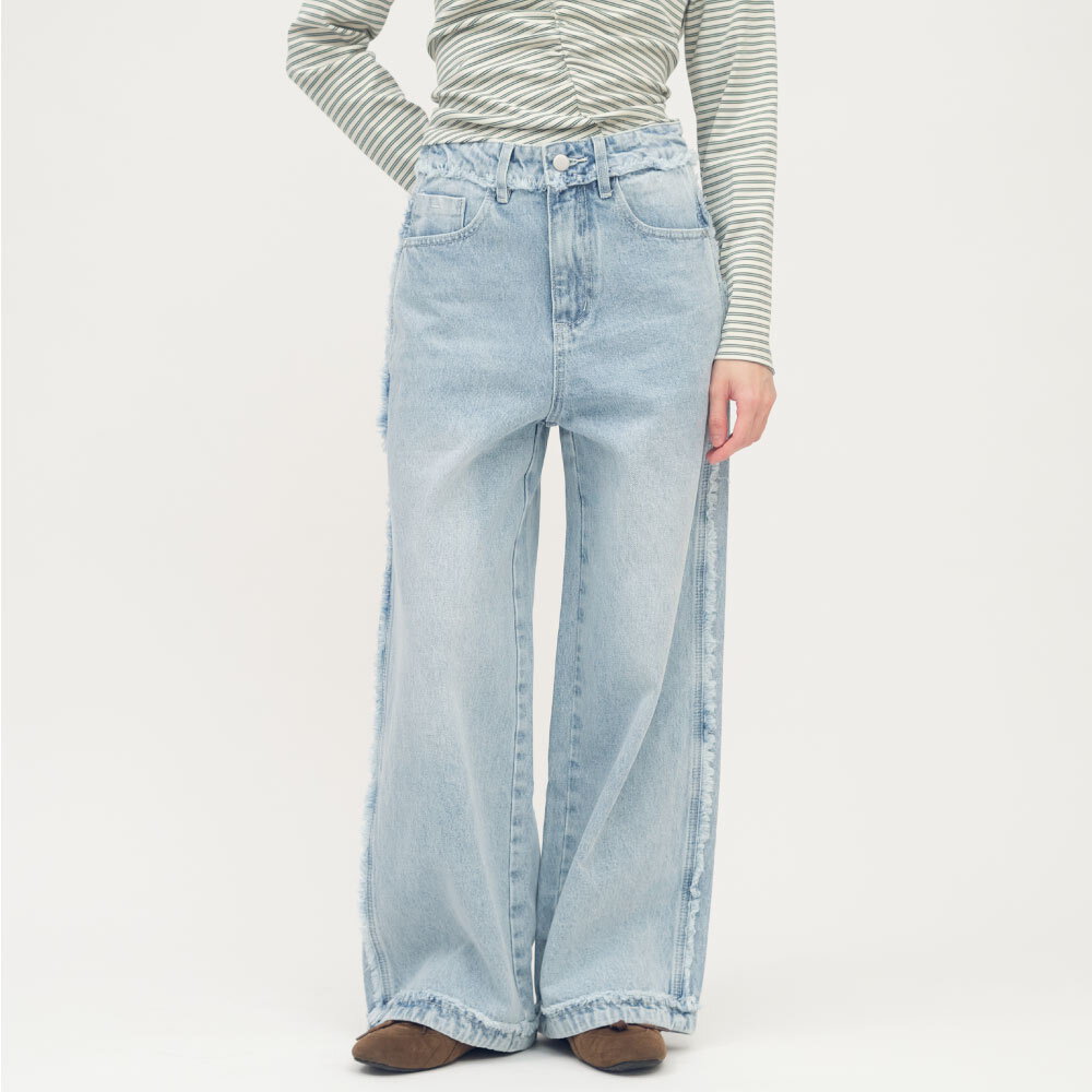 不收邊丹寧寬褲