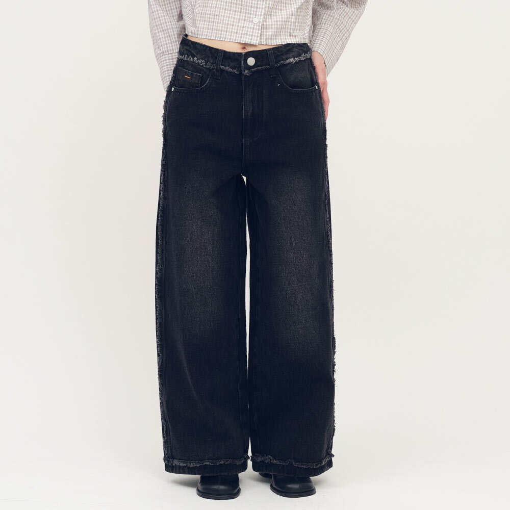 不收邊丹寧寬褲