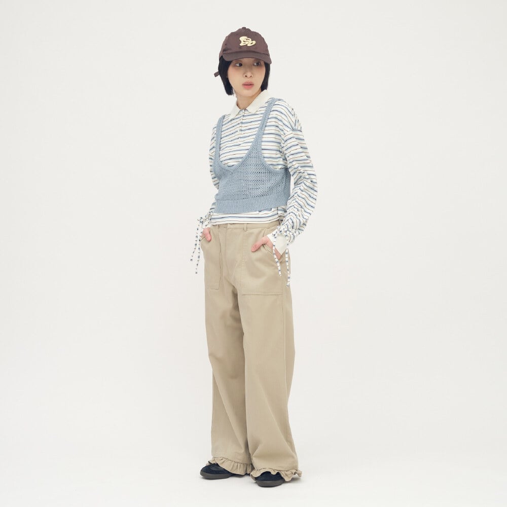 2WAY 可拆荷葉下擺寬褲