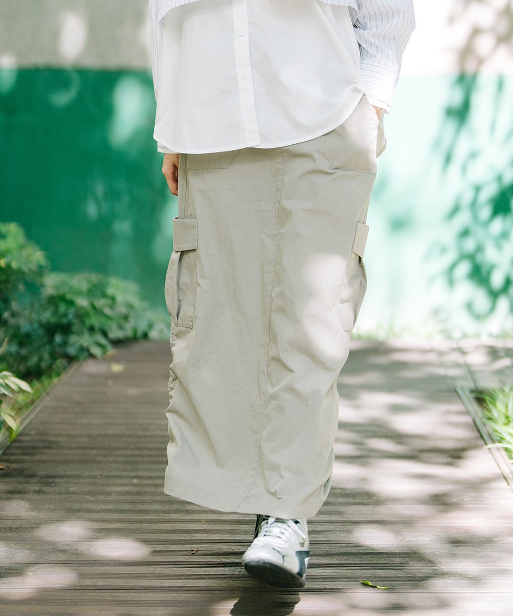 抽繩口袋工裝裙