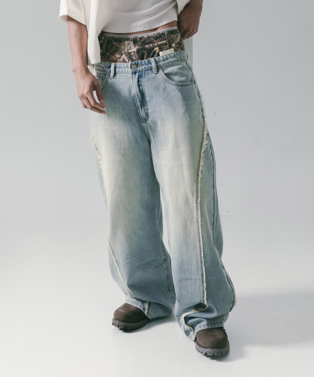 彎刀水洗牛仔長褲 Twist Seam Baggy Denim Jeans