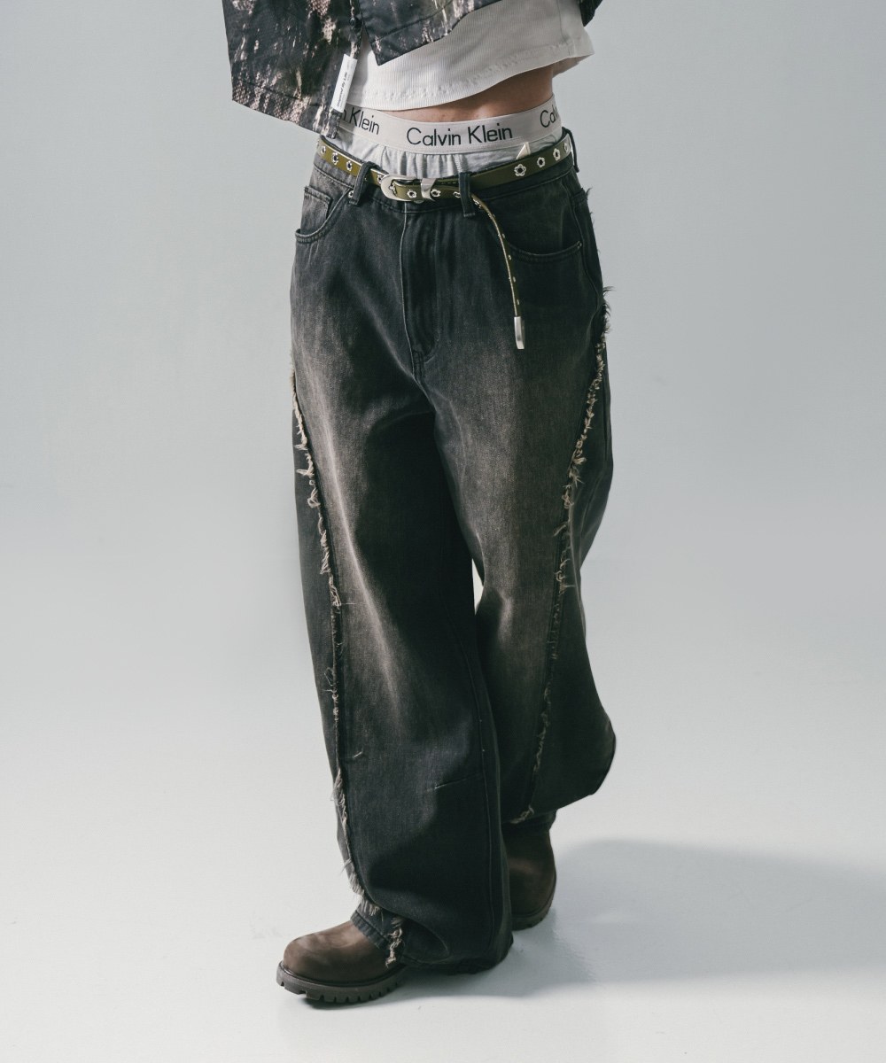彎刀水洗牛仔長褲 Twist Seam Baggy Denim Jeans