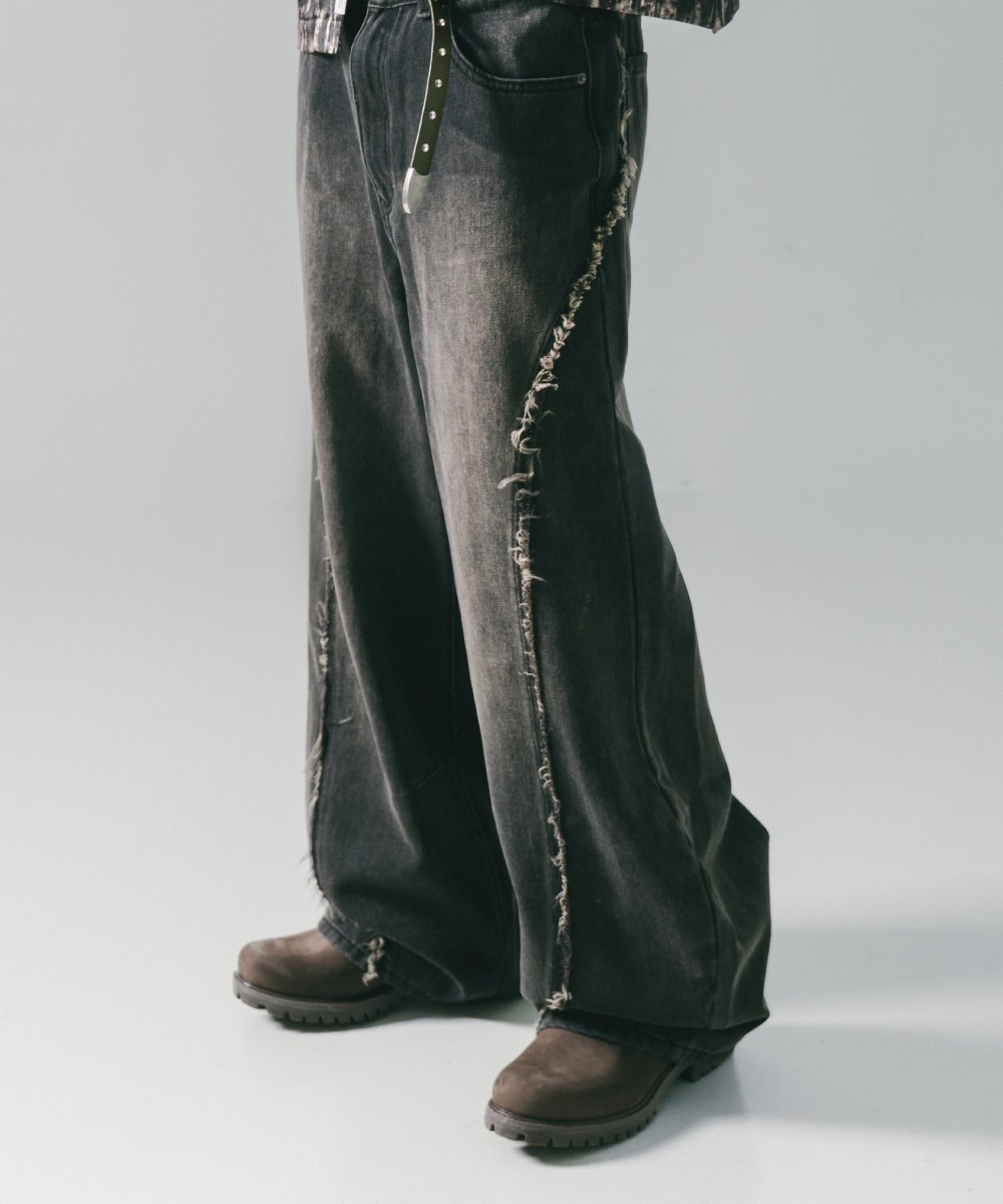 彎刀水洗牛仔長褲 Twist Seam Baggy Denim Jeans
