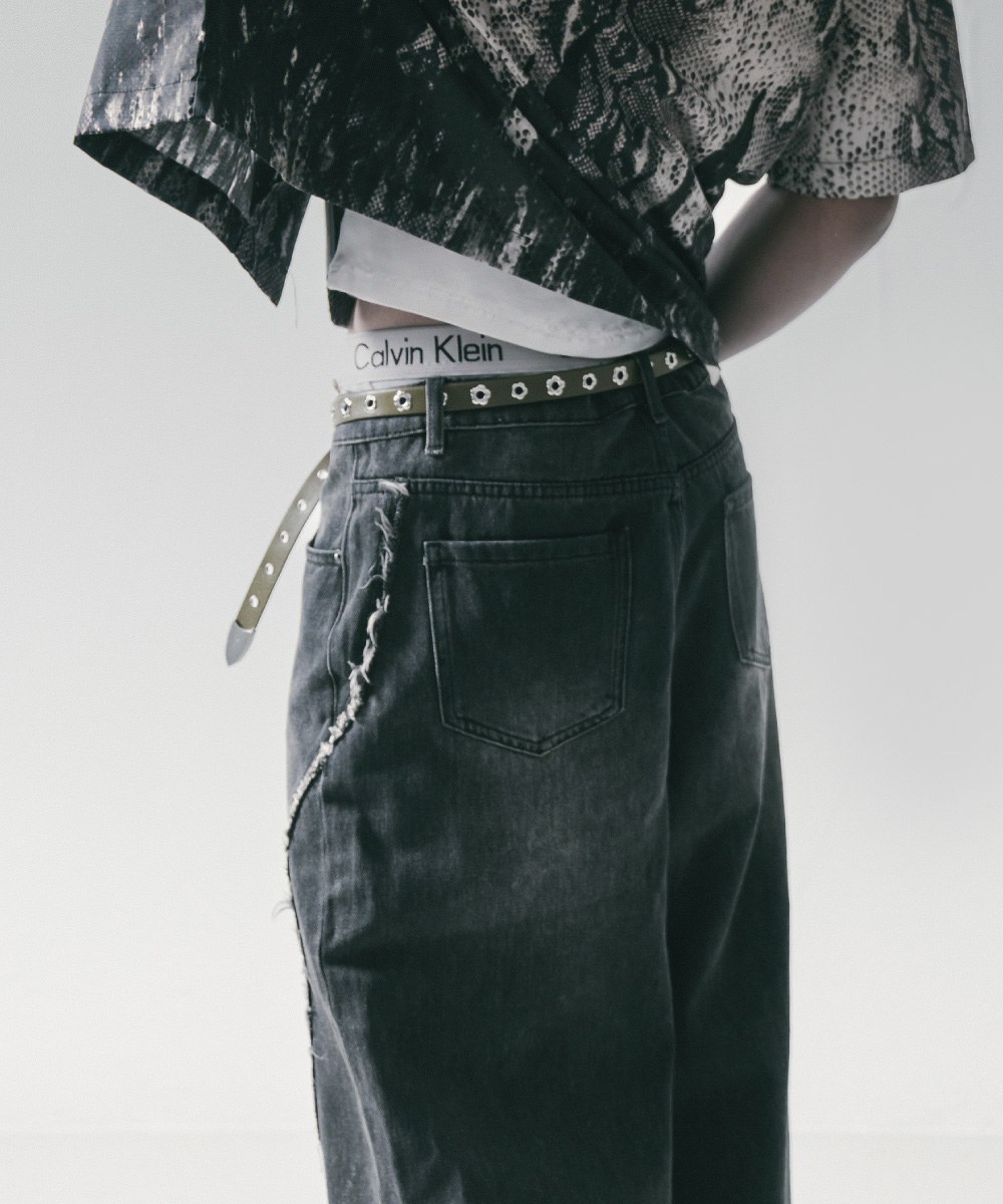 彎刀水洗牛仔長褲 Twist Seam Baggy Denim Jeans