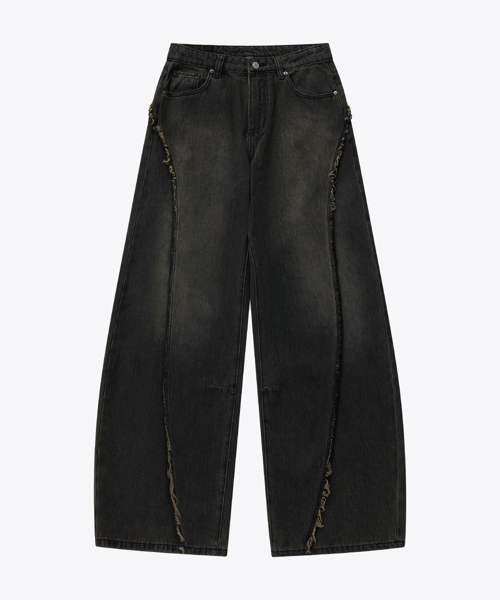 彎刀水洗牛仔長褲 Twist Seam Baggy Denim Jeans