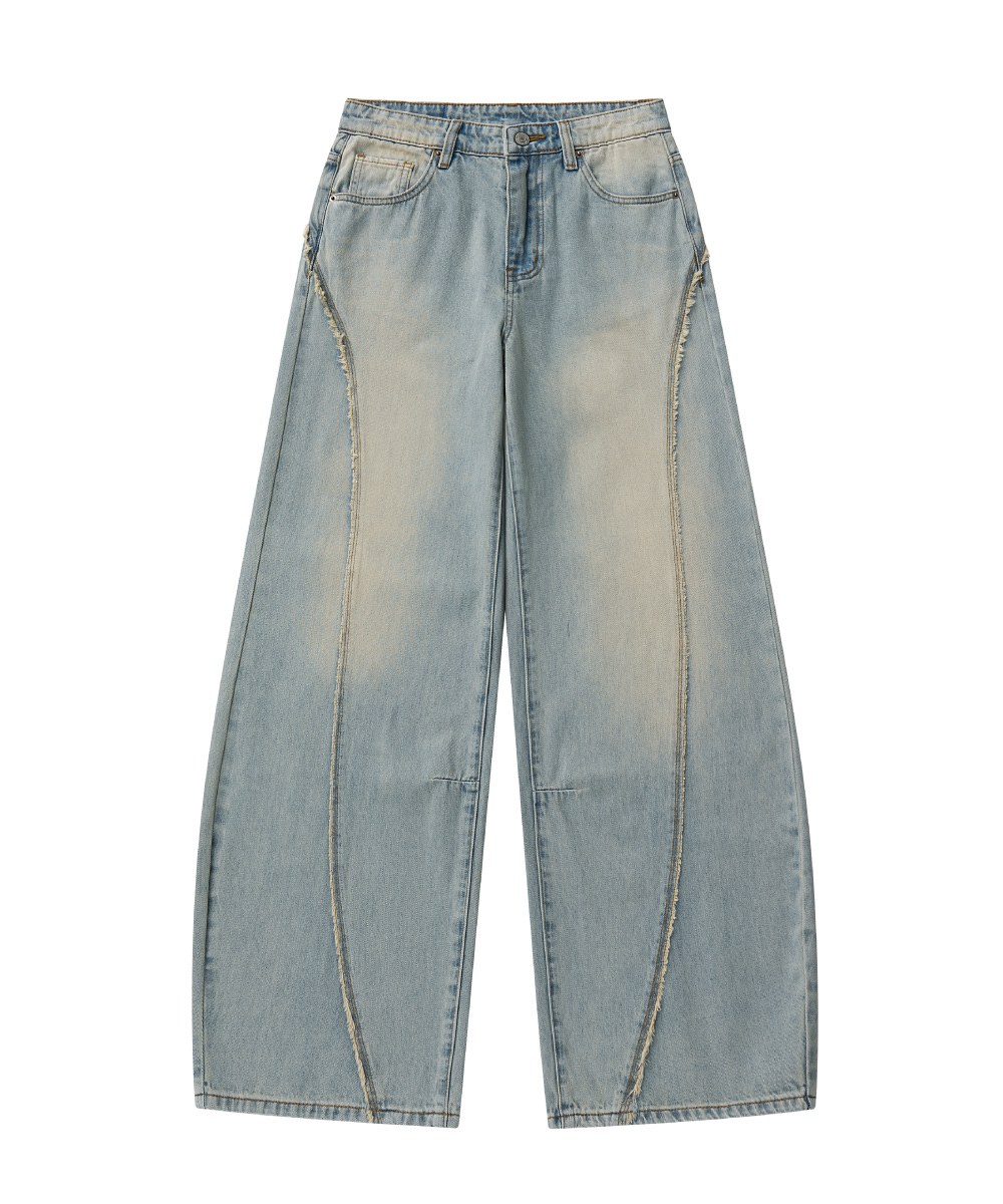 彎刀水洗牛仔長褲 Twist Seam Baggy Denim Jeans