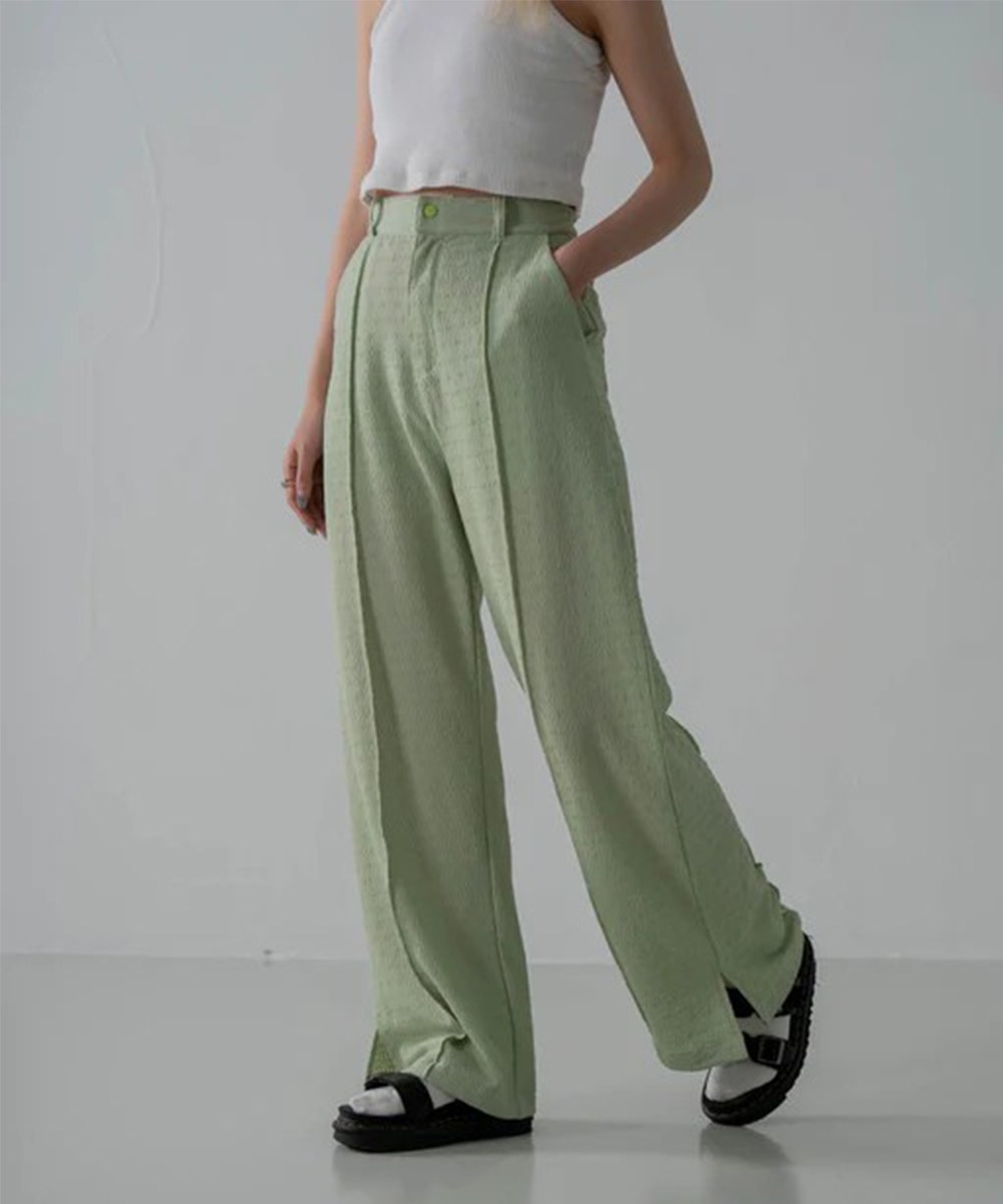 側開岔打褶長褲 HW Seersucker Pant
