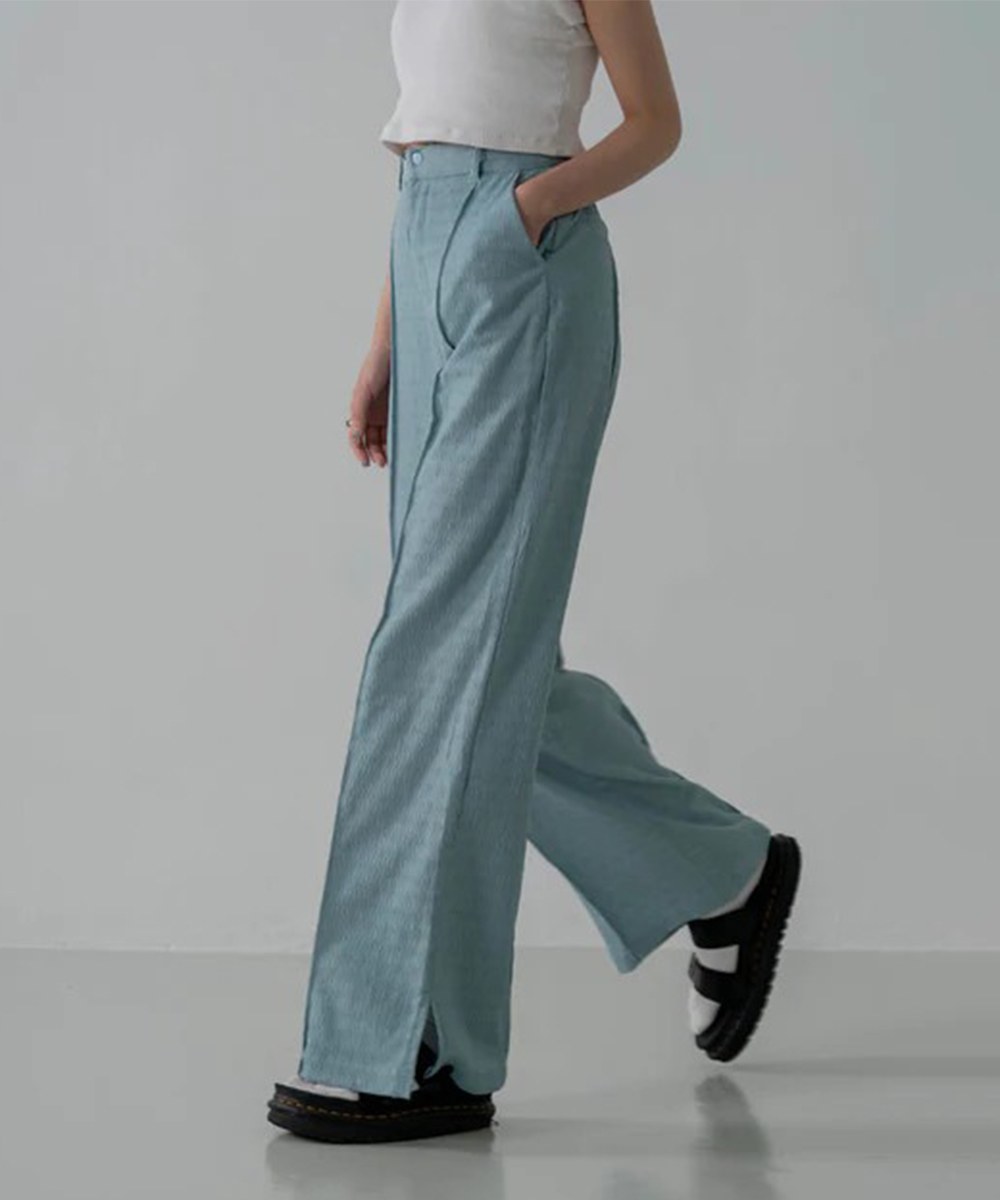 側開岔打褶長褲 HW Seersucker Pant