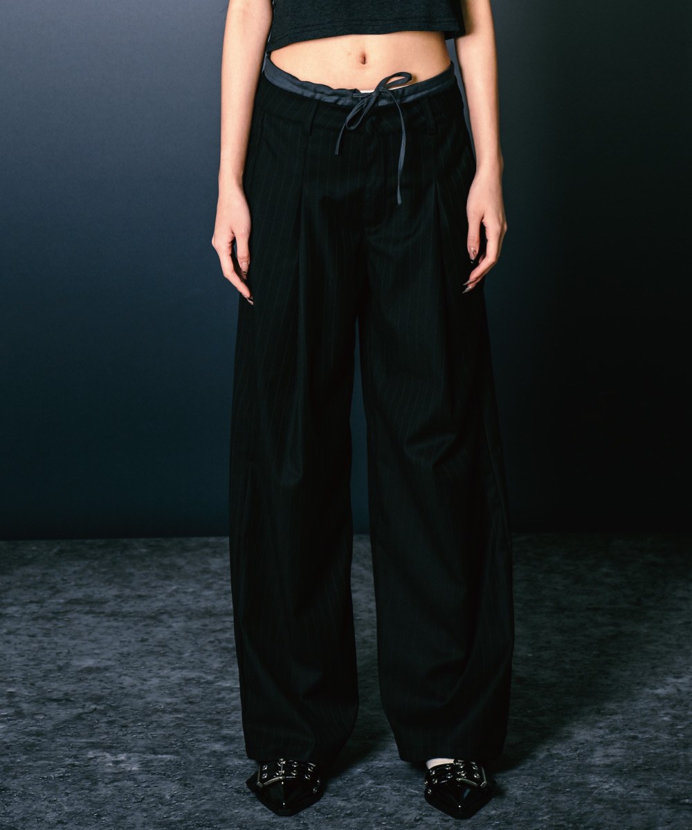 條紋直筒長褲 Double Layer Straight Trousers