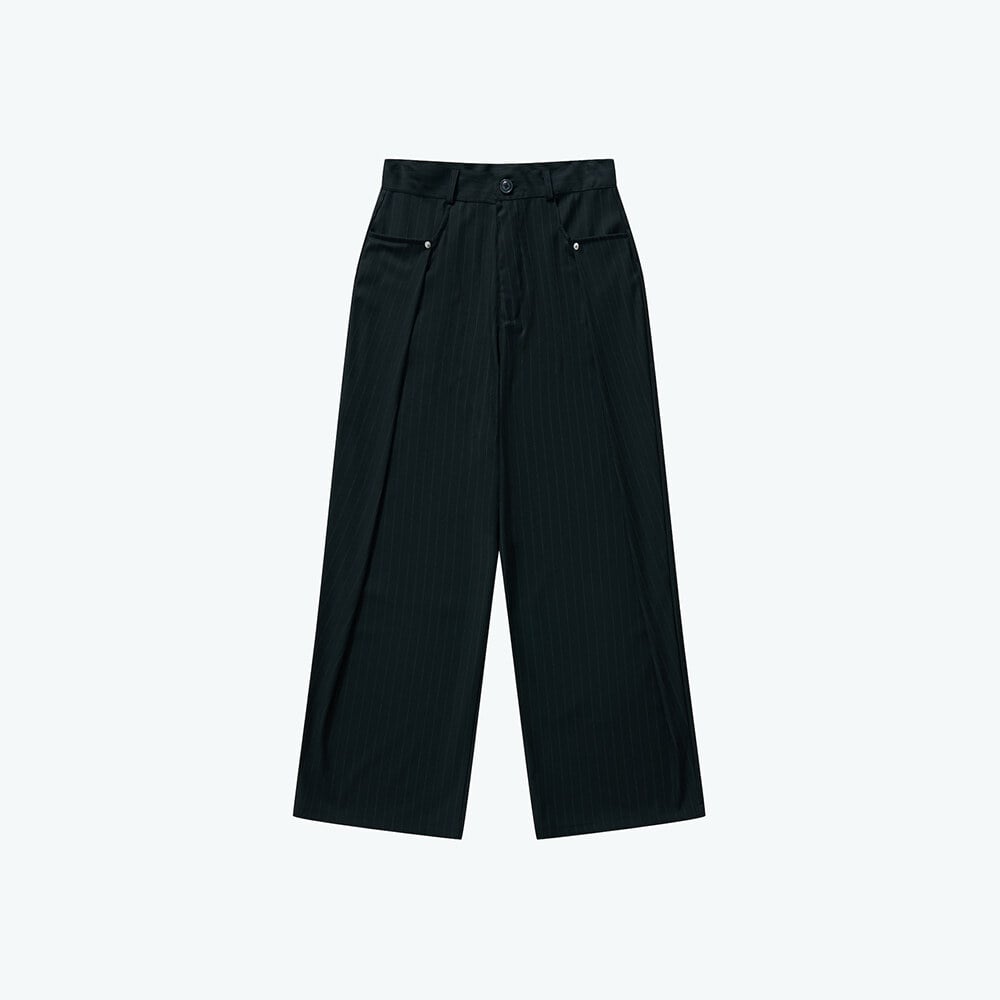 寬版長褲 Pleated Dark Stripe Wide Trousers