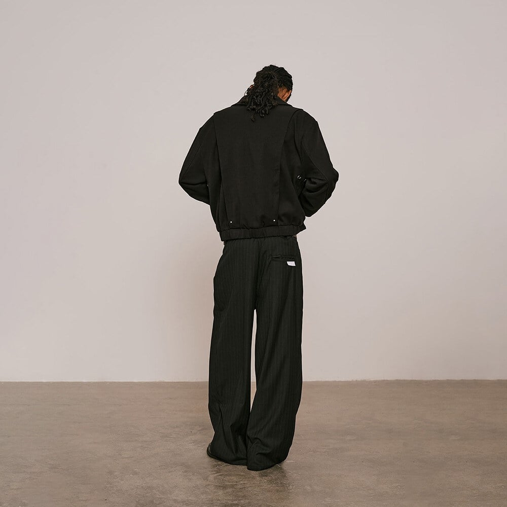 寬版長褲 Pleated Dark Stripe Wide Trousers