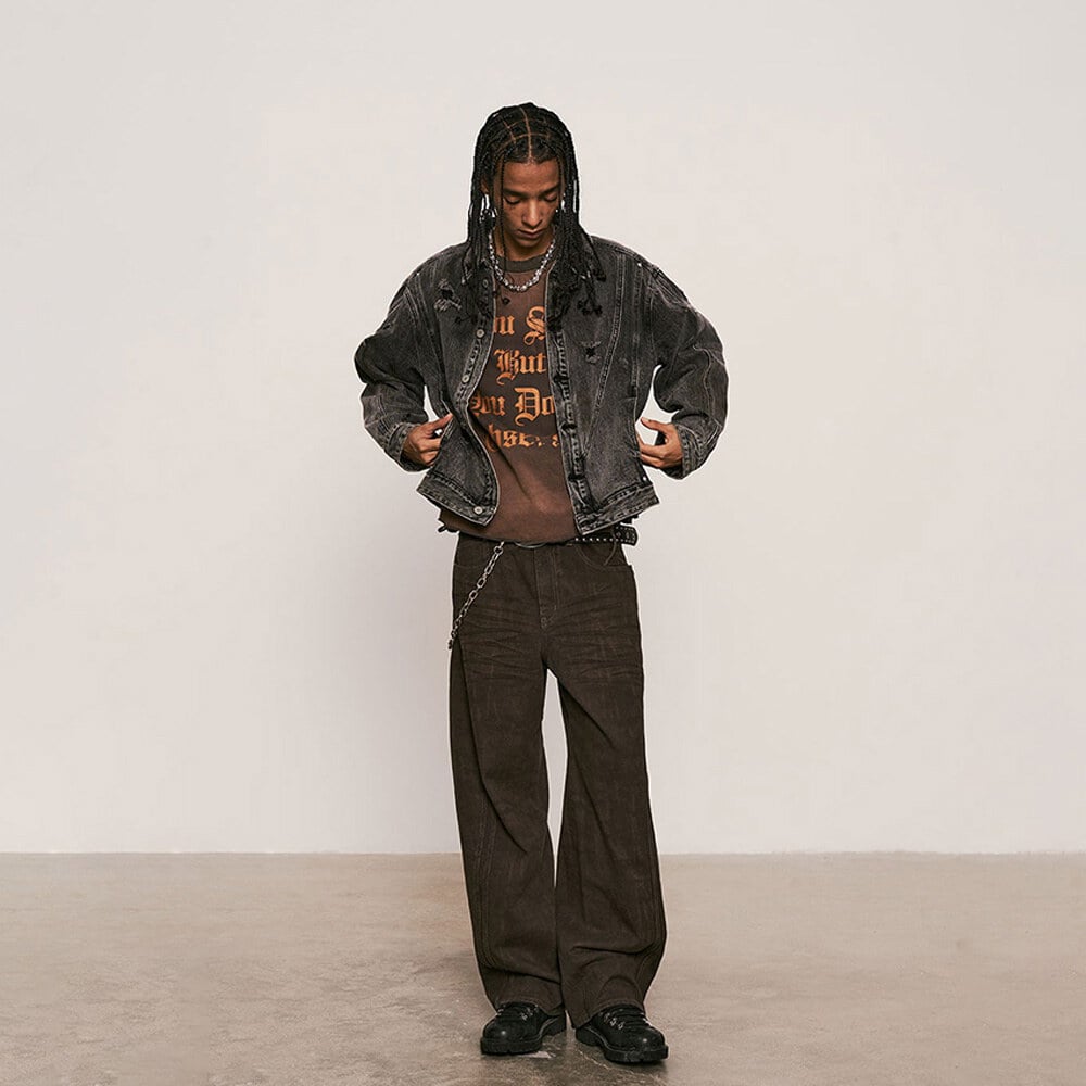 水洗弧形褲 Dark Wash Curved Pants