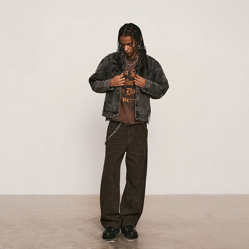 水洗弧形褲 Dark Wash Curved Pants