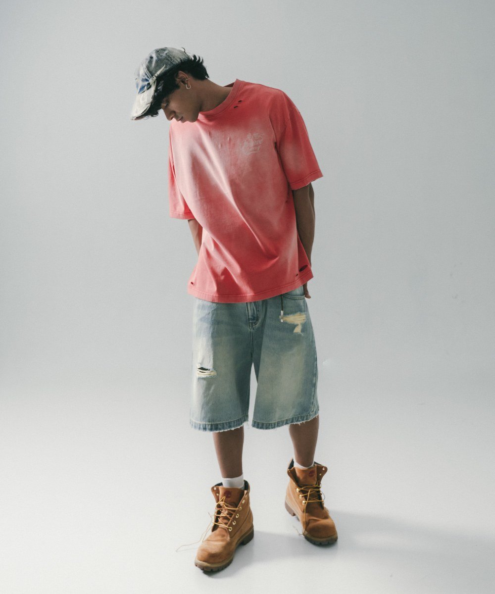五分丹寧短褲 Destory Wash Denim Shorts