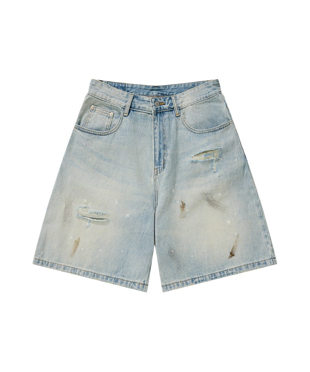 五分丹寧短褲 Destory Wash Denim Shorts
