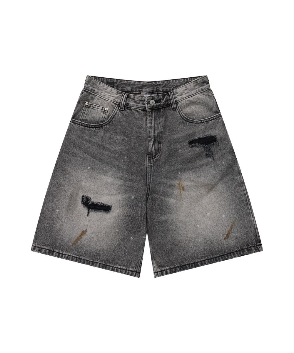 五分丹寧短褲 Destory Wash Denim Shorts
