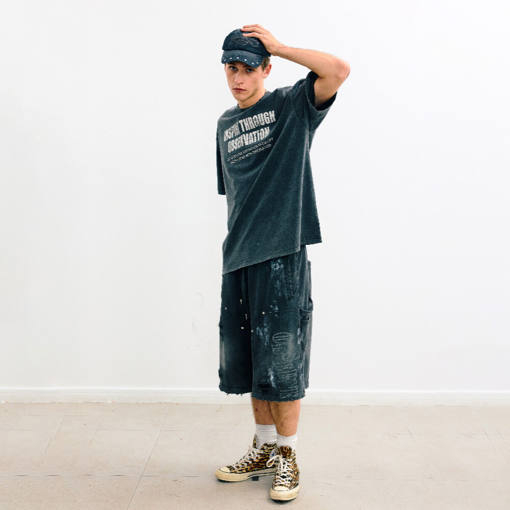 滴墨做舊棉質短褲 Drip Distressed Cotto Shorts