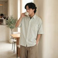 PLN33107-262 泡泡紗拼接條紋襯衫
