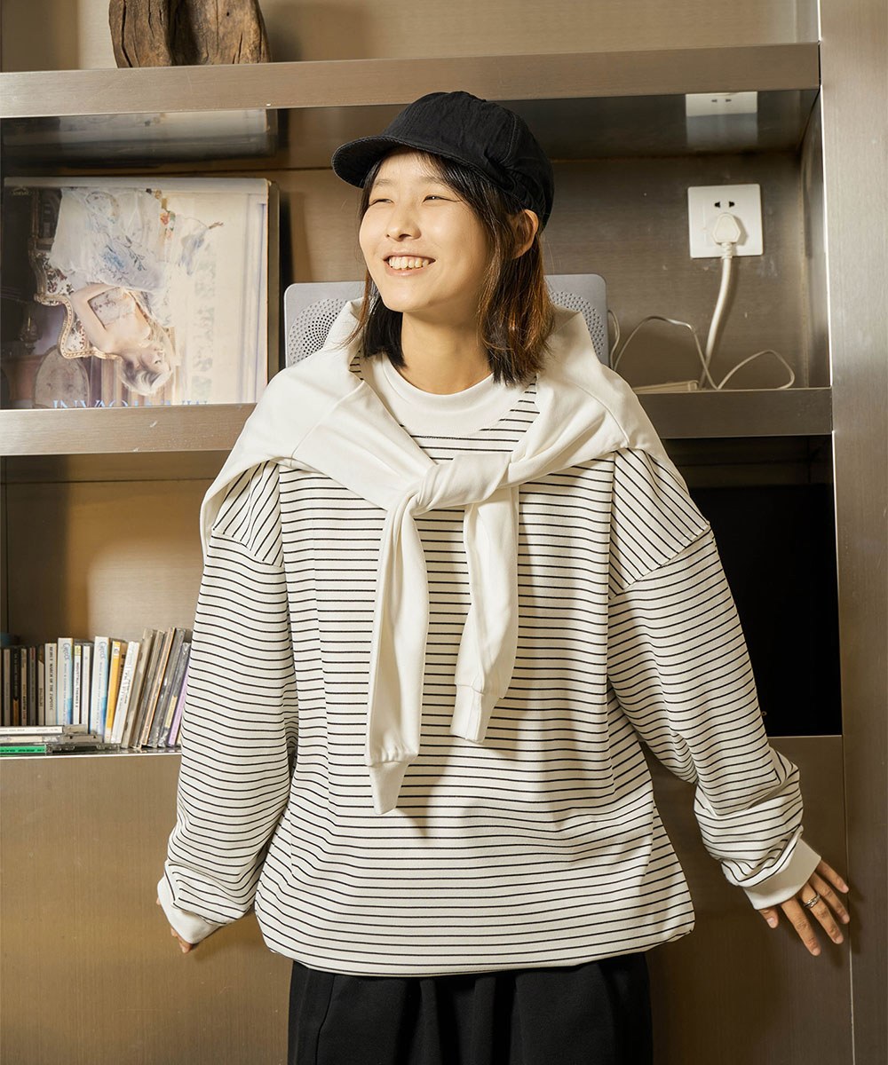 寬鬆條紋上衣 Oversized Waffle Striped T-Shirt