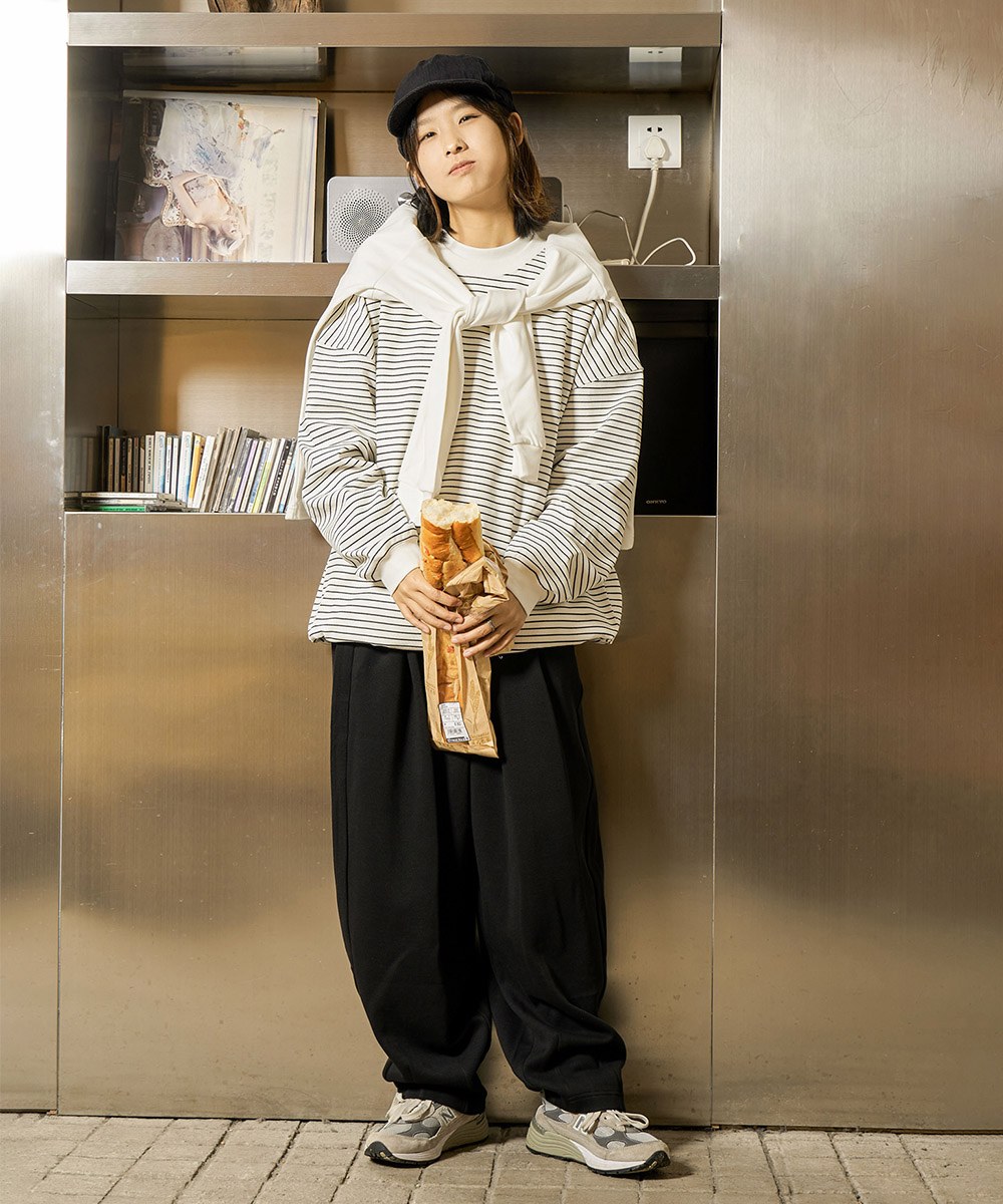 寬鬆條紋上衣 Oversized Waffle Striped T-Shirt
