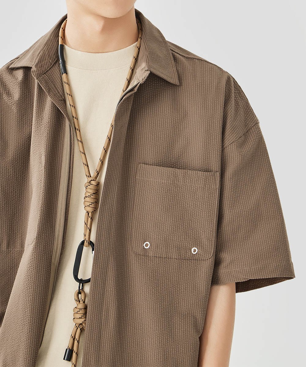泡泡紗拉鍊襯衫 Zip-Up Seersucker Pocket Shirt