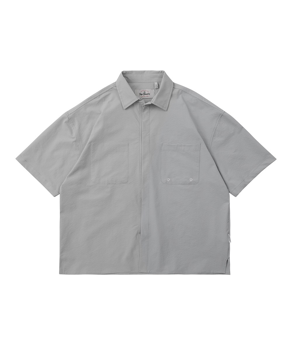 泡泡紗拉鍊襯衫 Zip-Up Seersucker Pocket Shirt