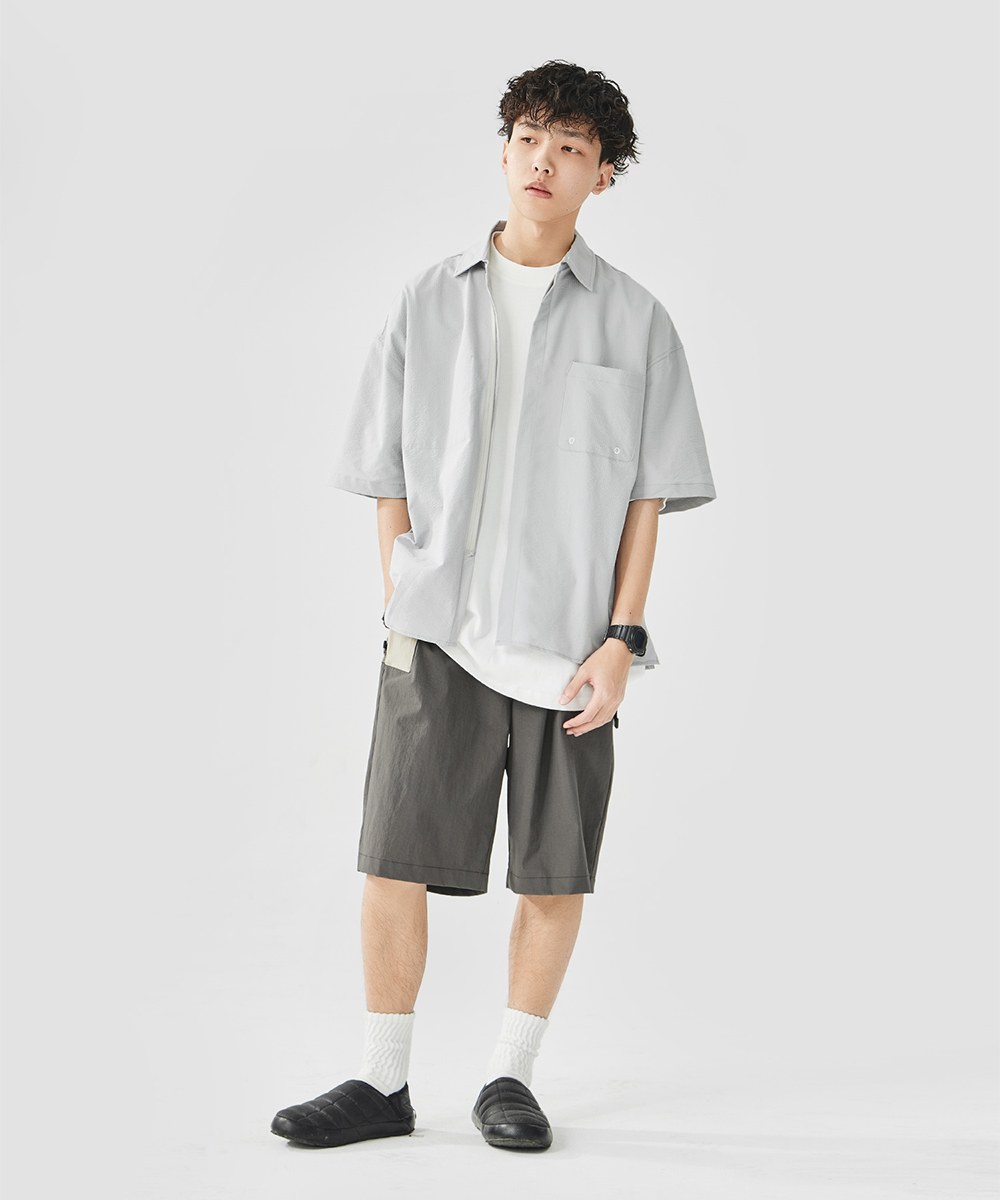 泡泡紗拉鍊襯衫 Zip-Up Seersucker Pocket Shirt