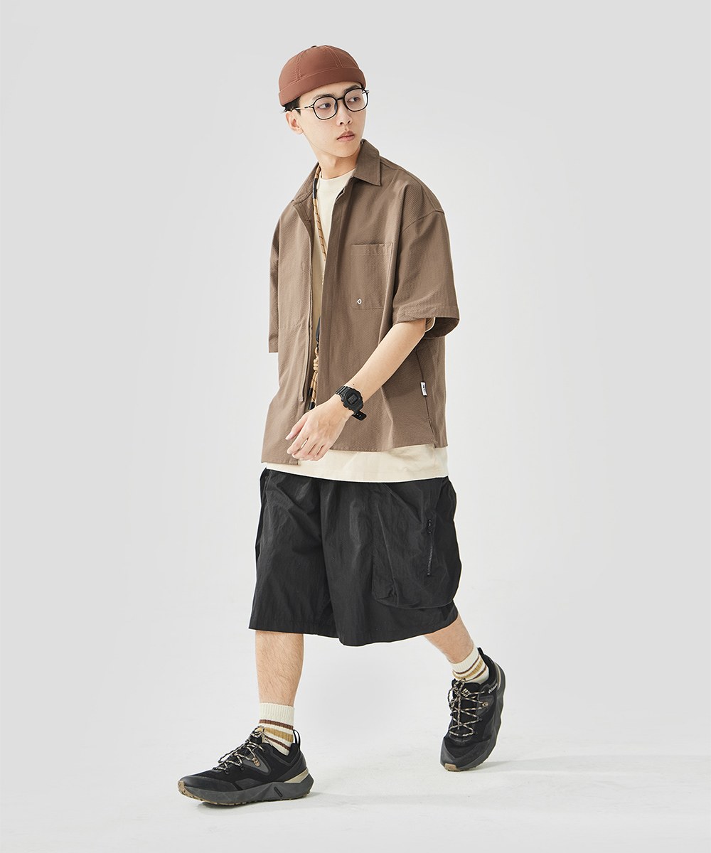 泡泡紗拉鍊襯衫 Zip-Up Seersucker Pocket Shirt
