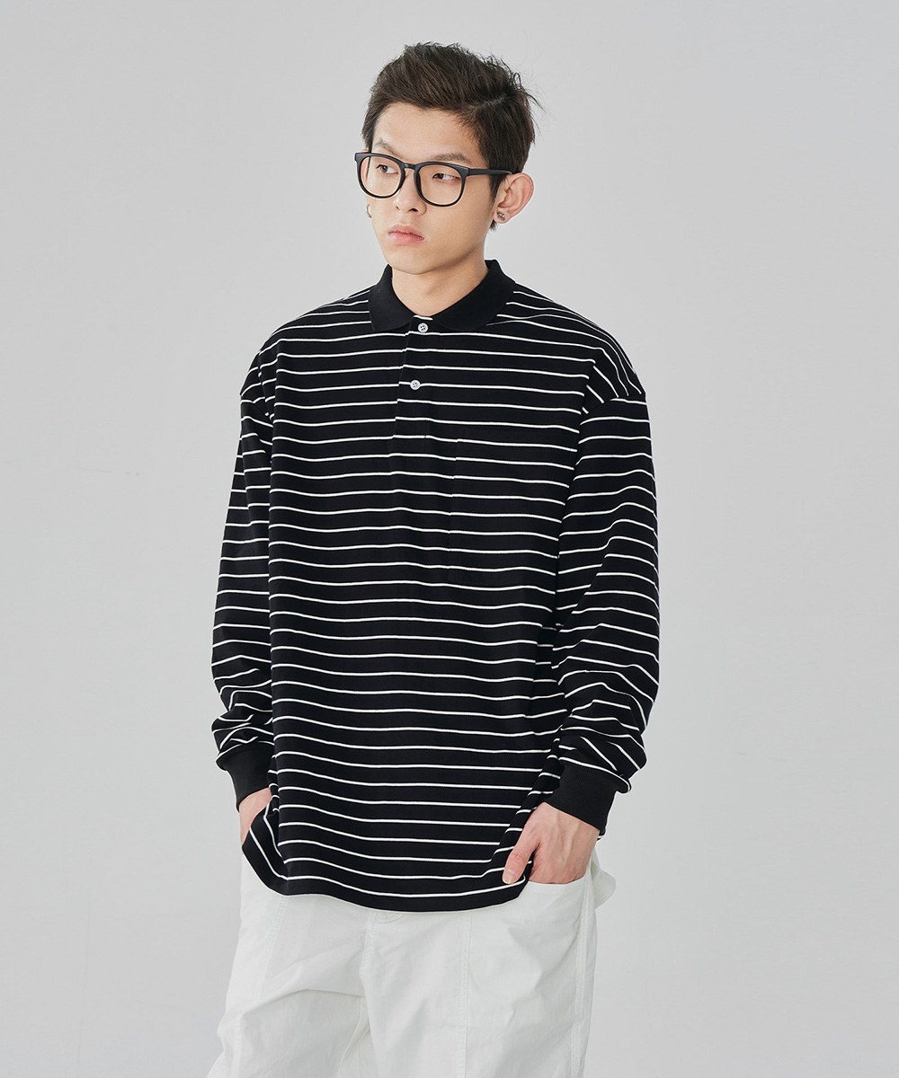 條紋長袖POLO衫 TopBasics Pinstriped Longsleeve Polo Shirt