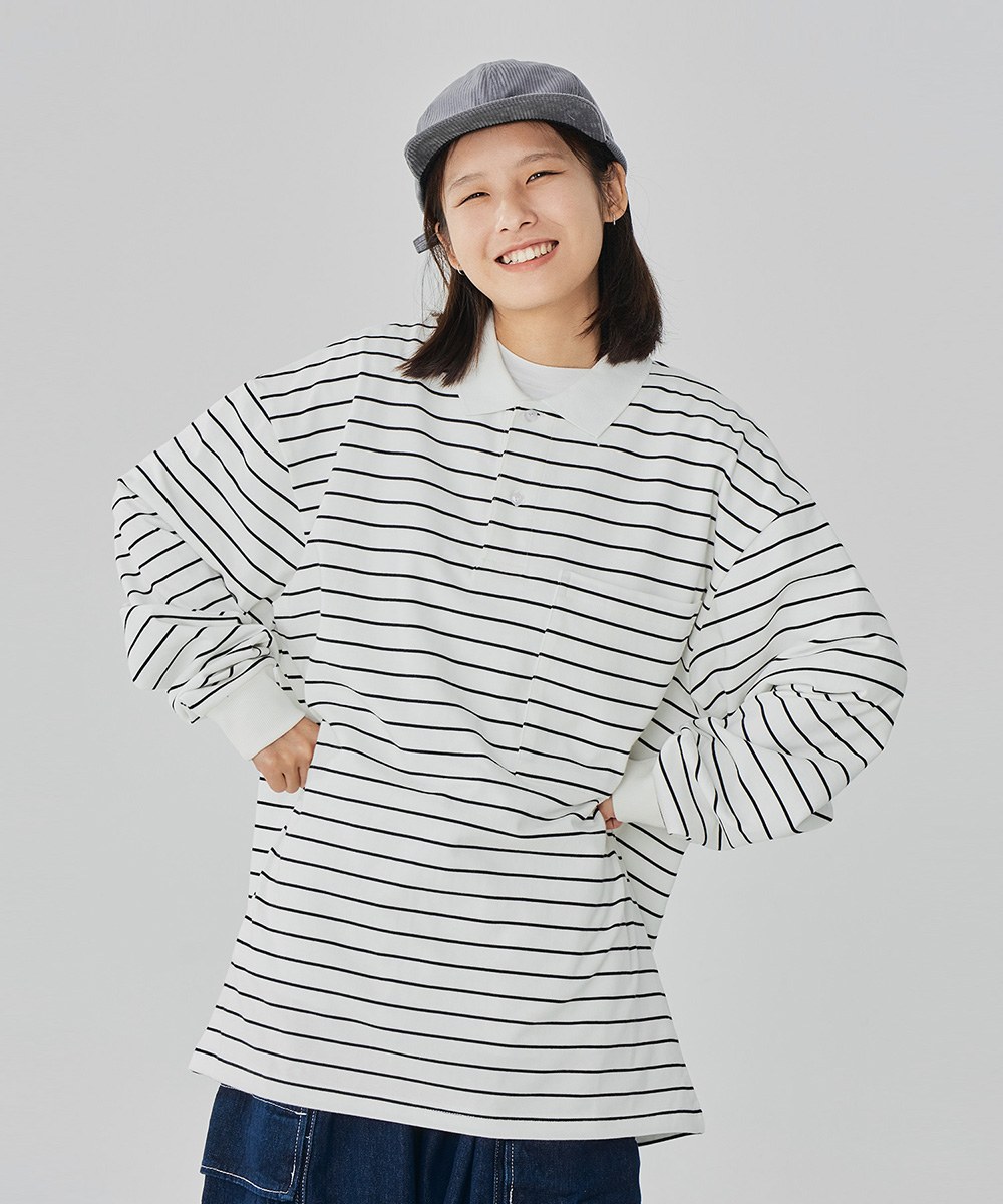 條紋長袖POLO衫 TopBasics Pinstriped Longsleeve Polo Shirt
