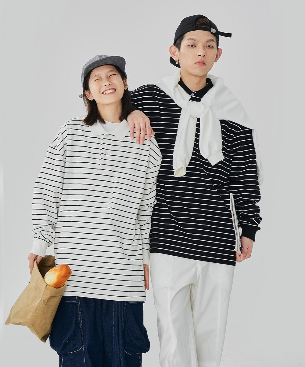 條紋長袖POLO衫 TopBasics Pinstriped Longsleeve Polo Shirt