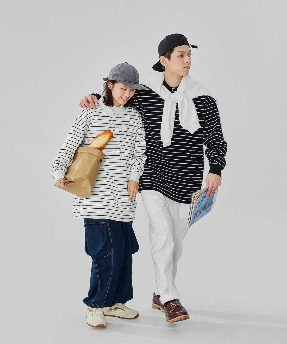 條紋長袖POLO衫 TopBasics Pinstriped Longsleeve Polo Shirt