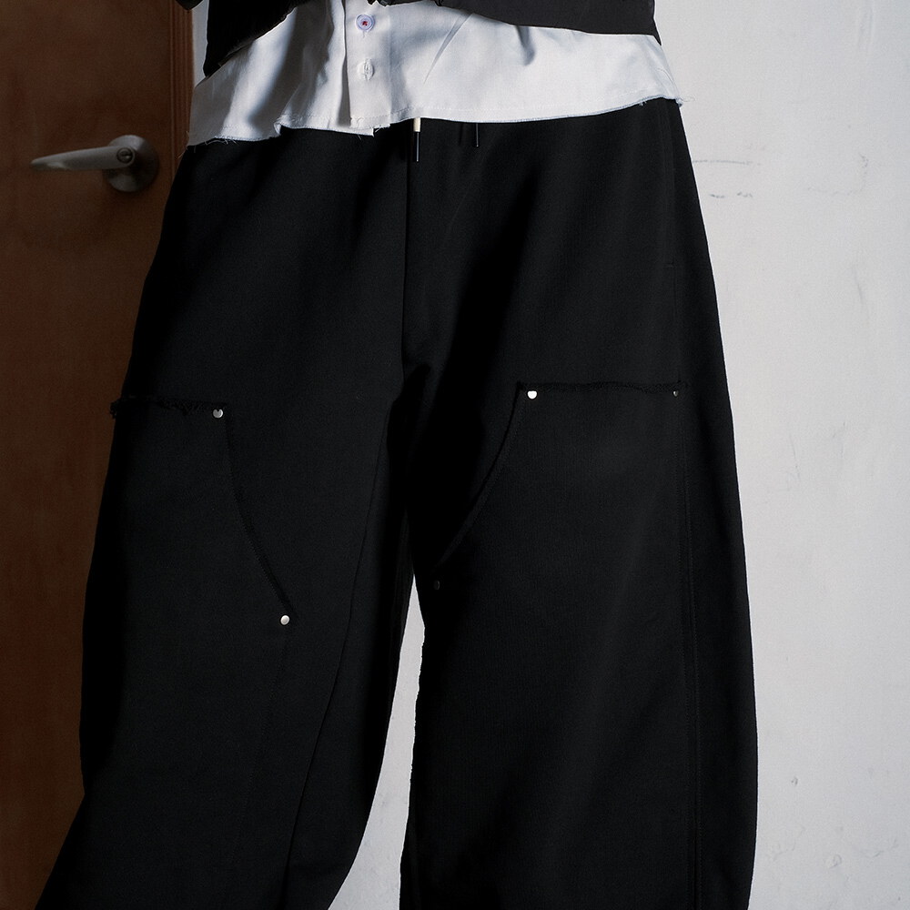 雙膝結構寬版棉褲 3 28 BLACK DOUBLE KNEE SWEAT PANTS