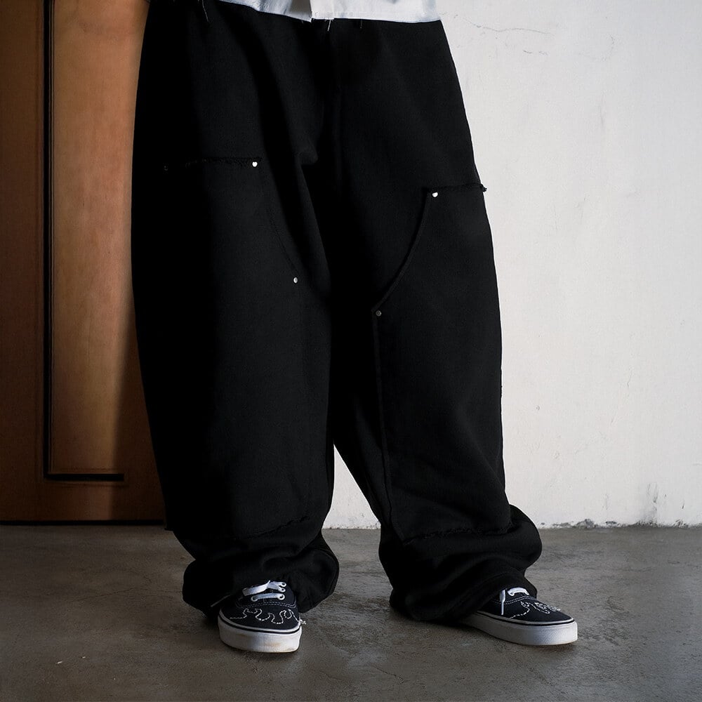 雙膝結構寬版棉褲 3 28 BLACK DOUBLE KNEE SWEAT PANTS