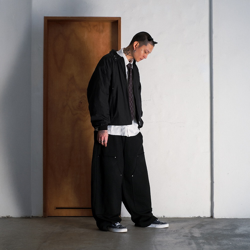 雙膝結構寬版棉褲 3 28 BLACK DOUBLE KNEE SWEAT PANTS