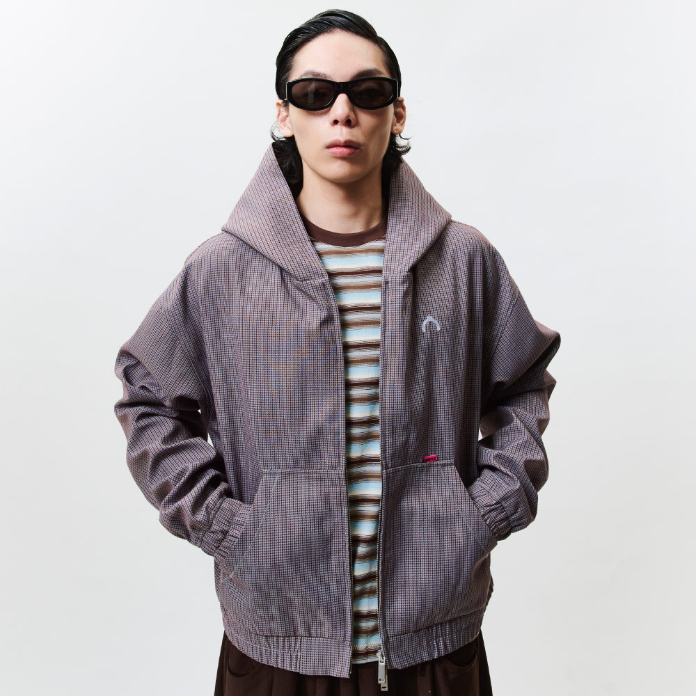 千鳥格拉鍊衛衣外套