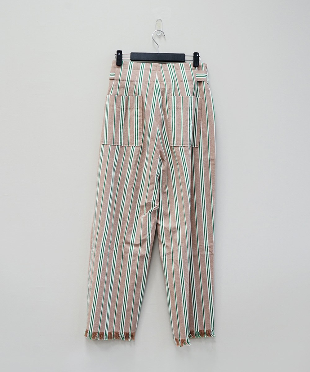 STRIPE BELTED WIDE LEG TROUSERS