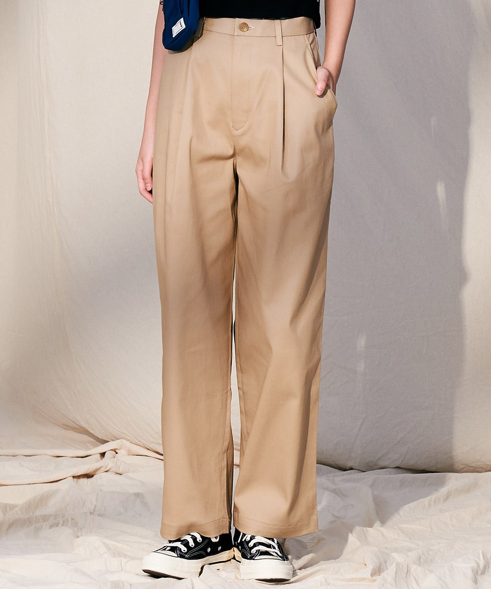 女款彈性斜紋打褶寬褲