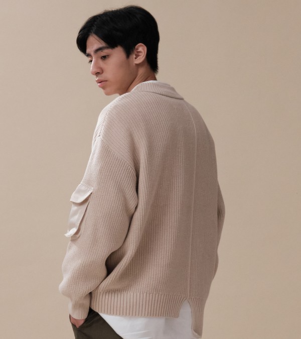 mouggan X plain-me異材質口袋細節毛衣