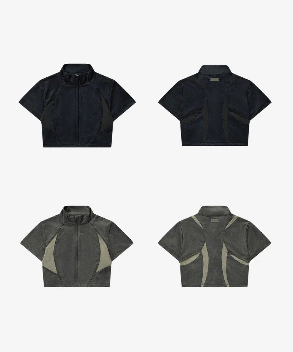 拉鍊上衣 Washed Patch Ribbed Zip Top