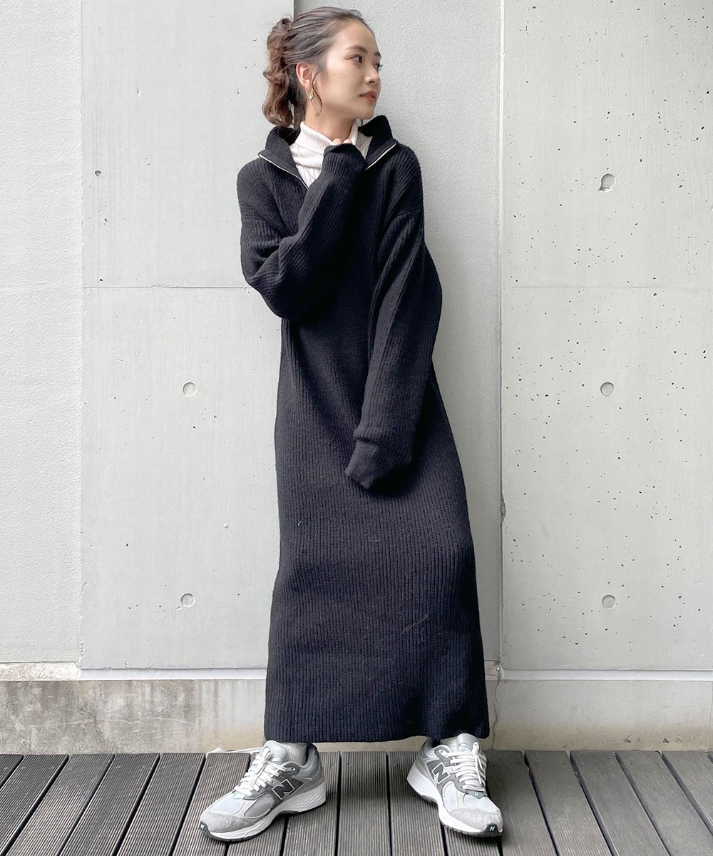 高領拉鍊針織洋裝