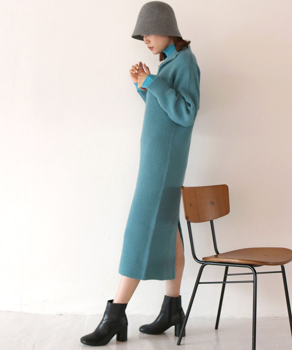 高領拉鍊針織洋裝