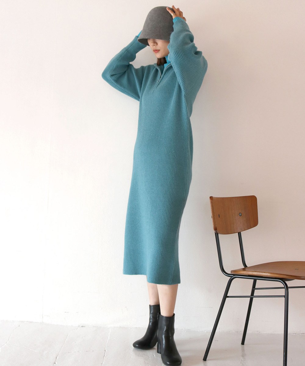 高領拉鍊針織洋裝