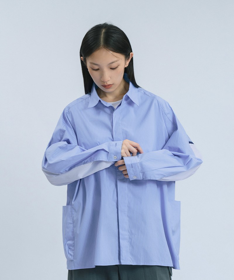 條紋襯衫Twin Paneled striped Shir - plain-me 搭配美好的一天